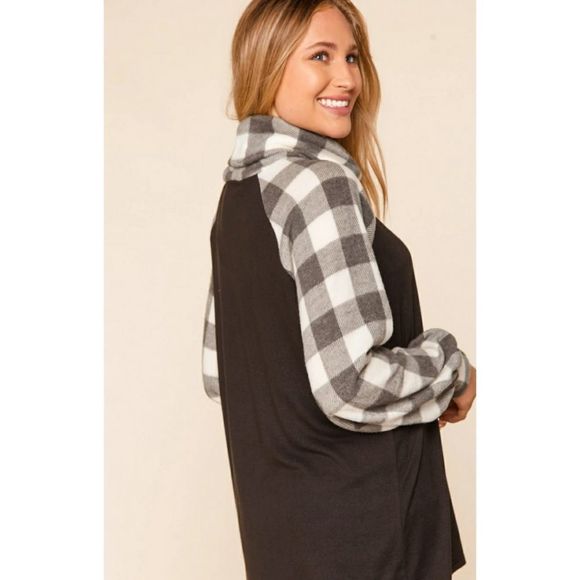 Soft Plaid Turtleneck Button Top - Picture 3 of 5